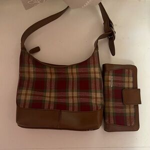 Longaberger Red and Brown Plaid Shoulder Bag and Wallet